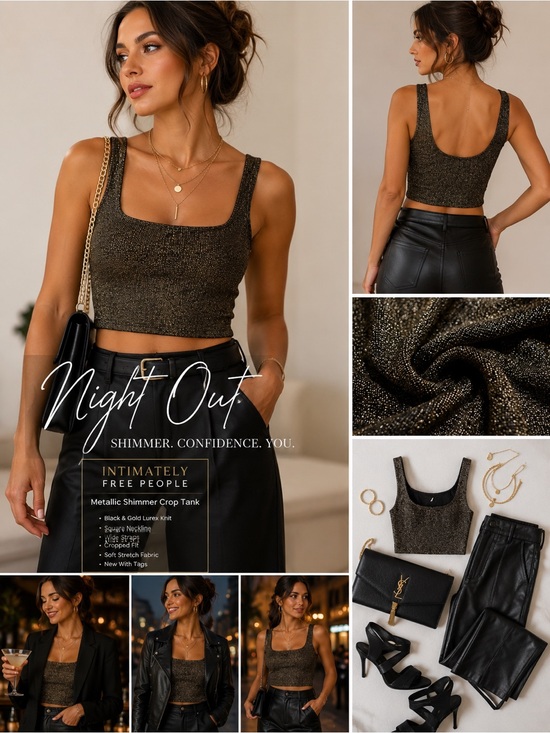 Intimately By Free People Tops - NWT Intimately Free People Black Gold Metallic Shim Crop Tank Cami Bralette XS/S